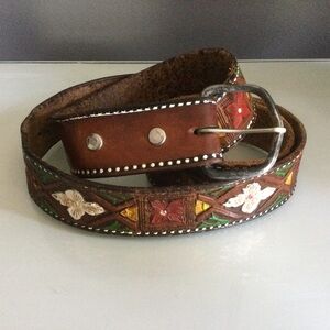 Western Style  Cowboy Core Genuine Leather Vintage Tooled Painted Unique Belt
